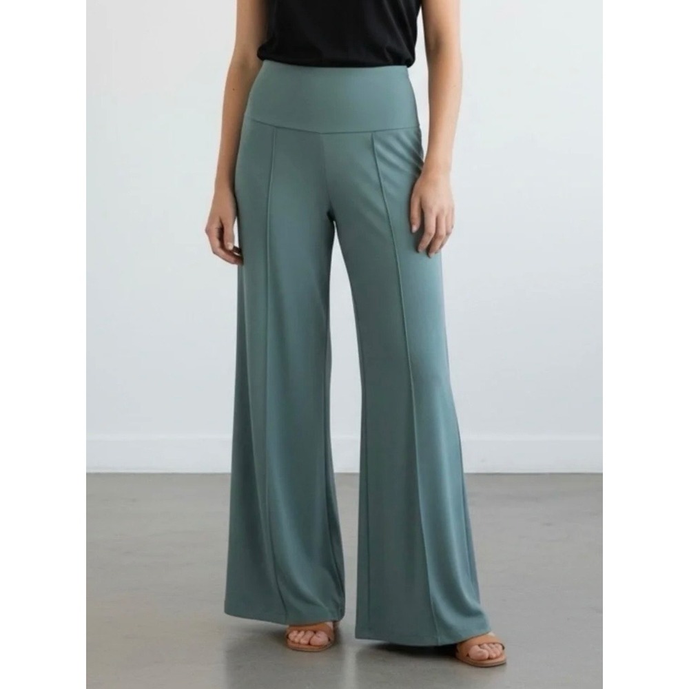 Lisa Rinna Collection Sage Green Wide Leg Pintuck Modal Blend Pants XS